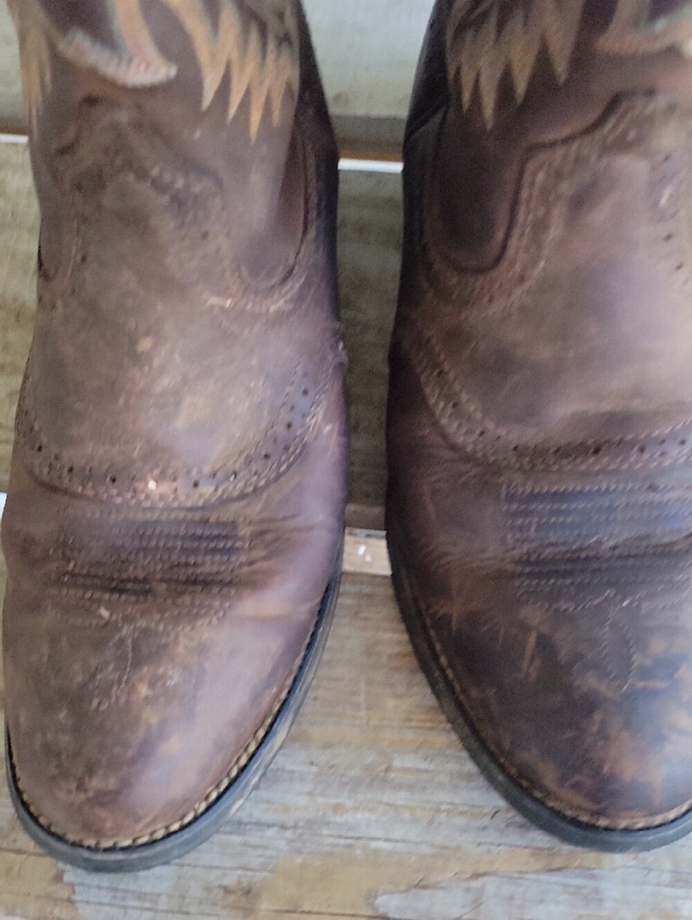 Ariat Brown Leather Cowboy Boots with Pink Lining 10B - Picture 5 of 12